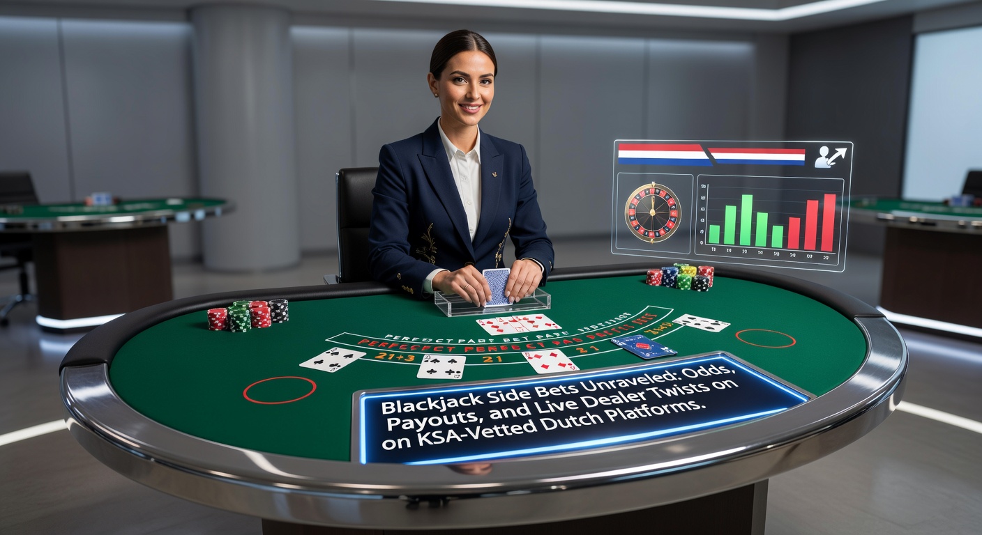 Blackjack tafel met side bets opties in een live dealer setting op een Nederlands platform
