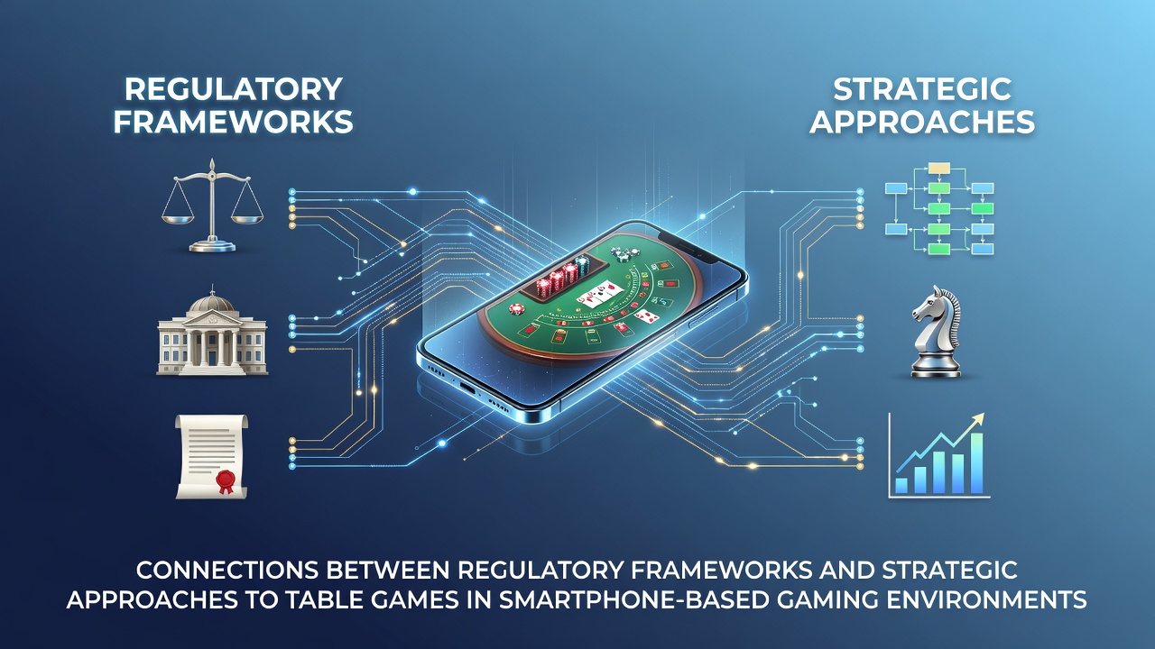 Illustratie van mobiele tafelspellen met regelgevende elementen in smartphone interfaces