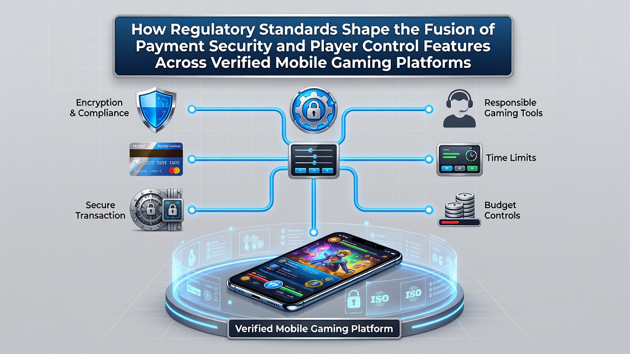 Visuele weergave van beveiligde betalingsstromen en controlemechanismen op mobiele gamingplatforms