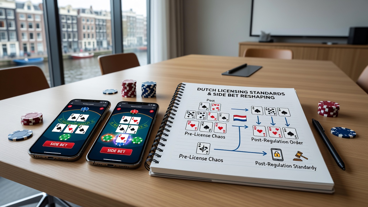 Player reviewing side bet odds on a Dutch licensed mobile blackjack app